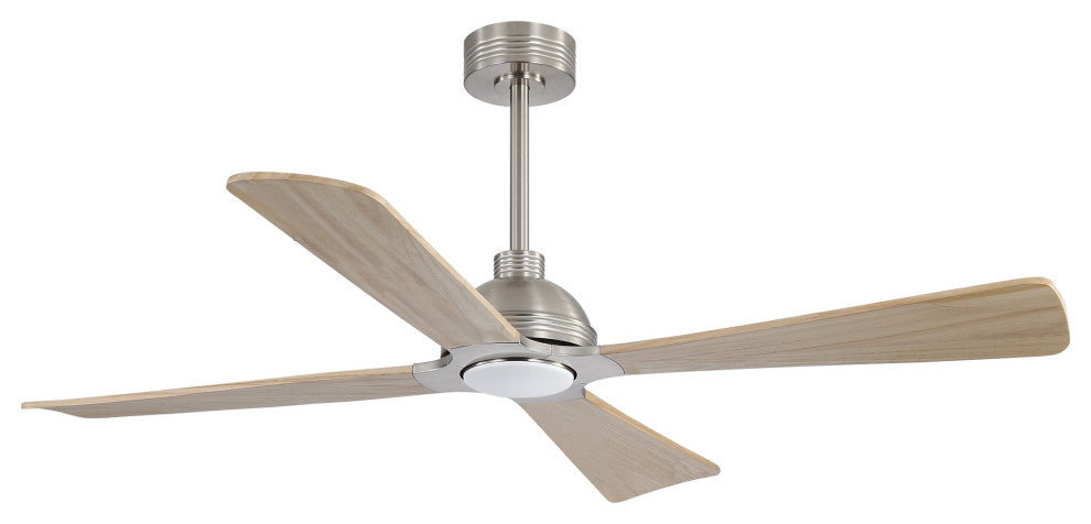 56" 4-Blade Solid Wood Ceiling Fan with LED Light and Remote Control, Brushed Nickel/Natural Wood