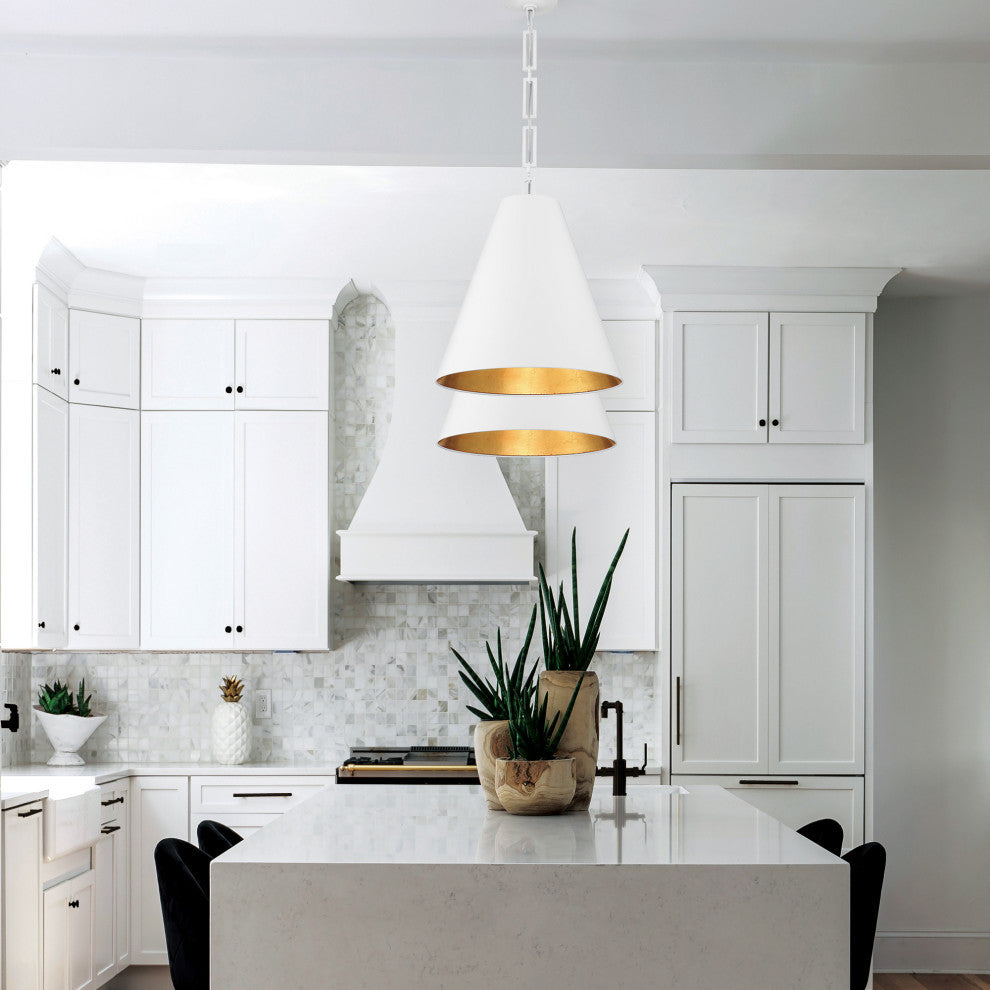 Alston Three Light Chandelier in Matte White / Antique Gold