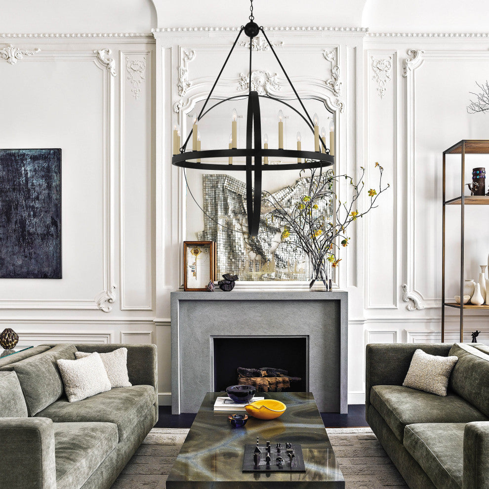 12 Light Candle Style Geometric Wagon Wheel Chandelier