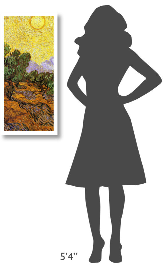 "Olive Trees With Yellow Sky And Sun (center)" Paper Art, 15"x32"