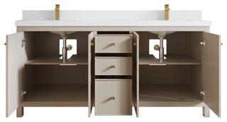 Chicago 72" Double Sink Bathroom Vanity, Fine Grain 2" White Quartz