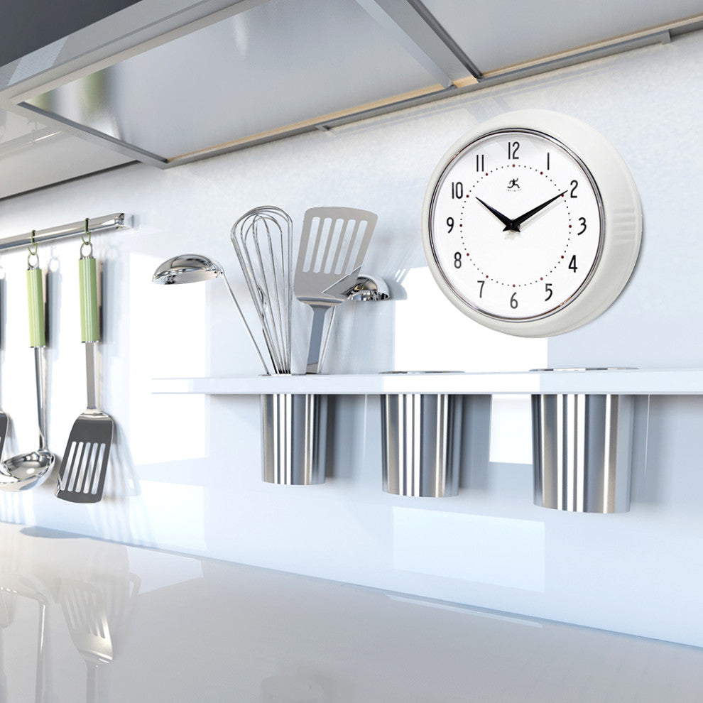 Infinity Instruments Retro Kitchen Vintage 50s Wall Clock, White