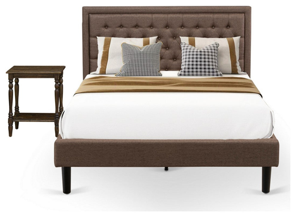 2Pc Queen Size Set, 1 Queen Size Bed Frame Brown, 1 Wooden Night Stand