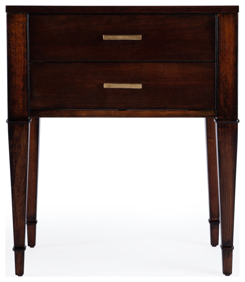 Kai 2 Drawer Burl Wood End Table, Cherry Brown