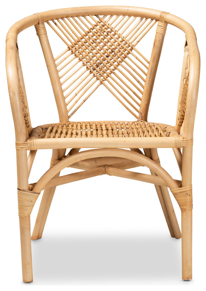 Sena Modern Bohemian Rattan Dining Chair, Natural Brown