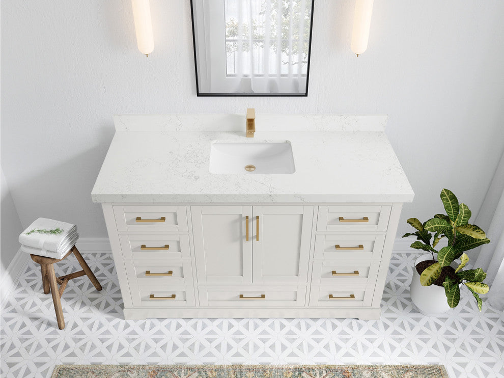 Boston 60" Single Bathroom Vanity in Alabaster 2" Empira Quartz