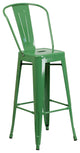 23.75" Square Green Metal Bar 3-Piece Table Set With 2 Stools With Backs