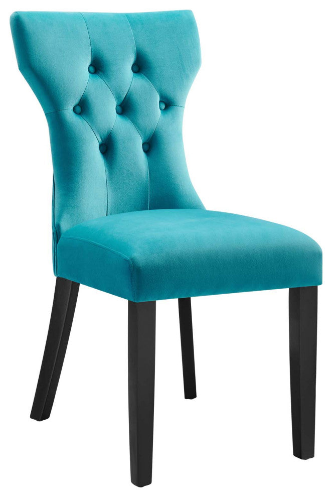 Silhouette Performance Velvet Dining Chairs, Set of 2, Blue