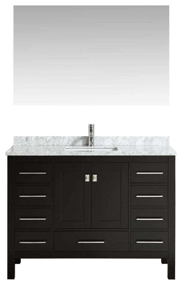 Eviva Aberdeen 48 Transitional Espresso Bathroom Vanity Carrera Countertop