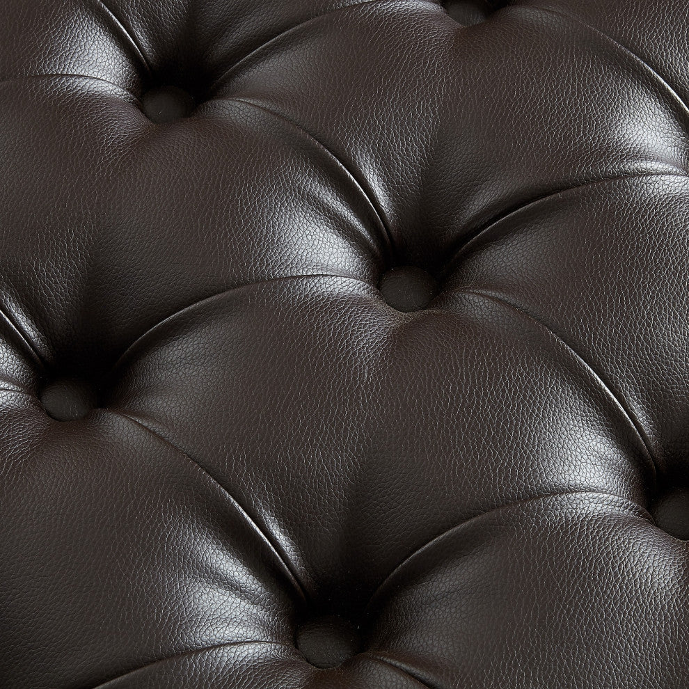 Fernanda PU Leather Tufted with Nailhead Trim  Acrylic Legs Ottoman, Espresso