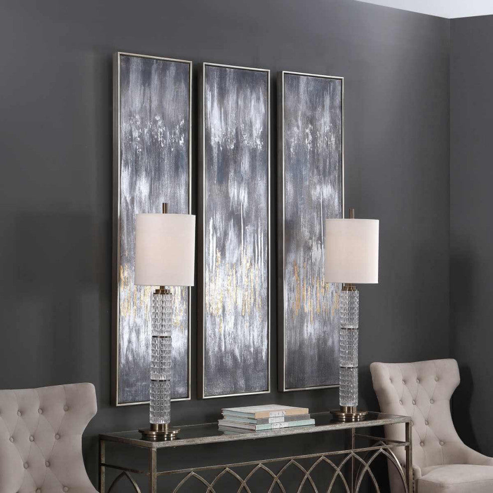 Uttermost 16 x 61" Gray Showers Hand Painted Canvases Set of 3
