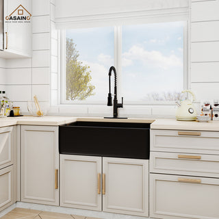 Kitchen Sink Fireclay and Faucet Infrared Pull-out 360 Rotation, Matte Black