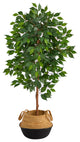 4' Ficus Artificial Tree in Boho Chic Handmade Cotton & Jute Black Woven Planter
