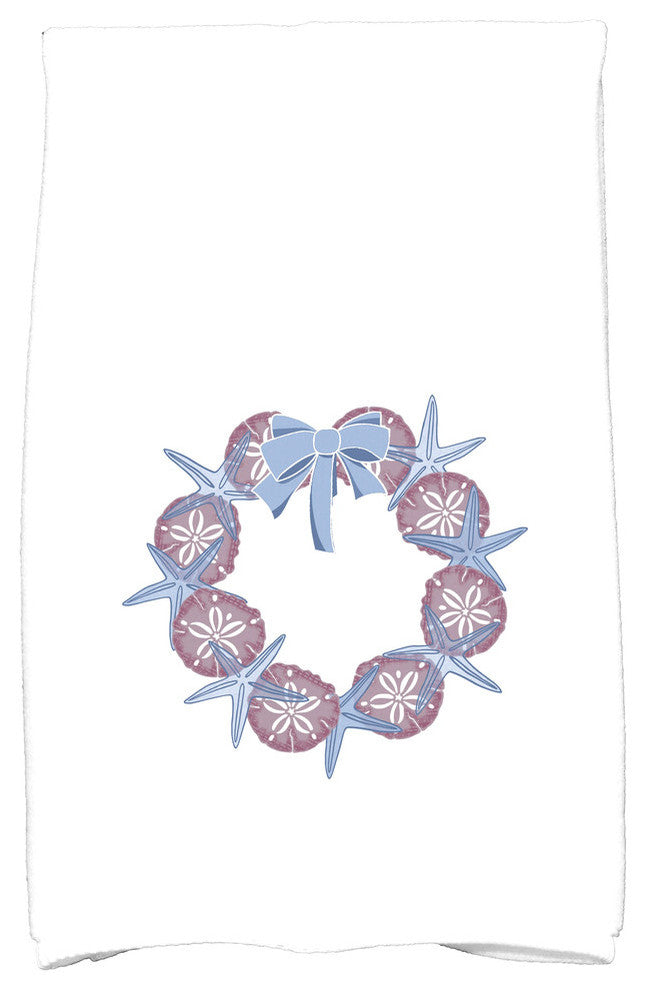 SS Wreath Holiday Geometric Print Kitchen Towel, Blue