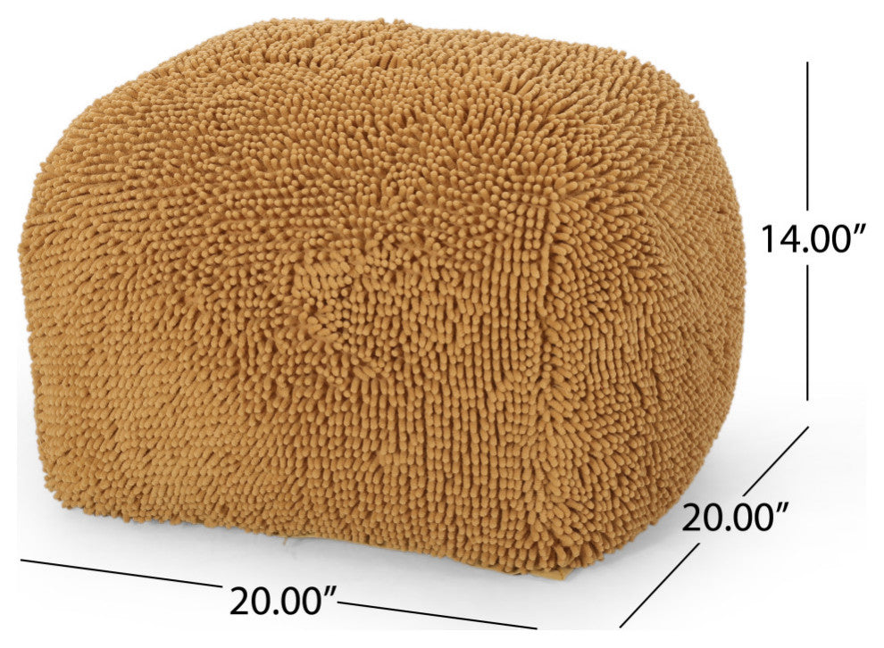 Statham Moloney Modern Microfiber Chenille Round Pouf, Yellow