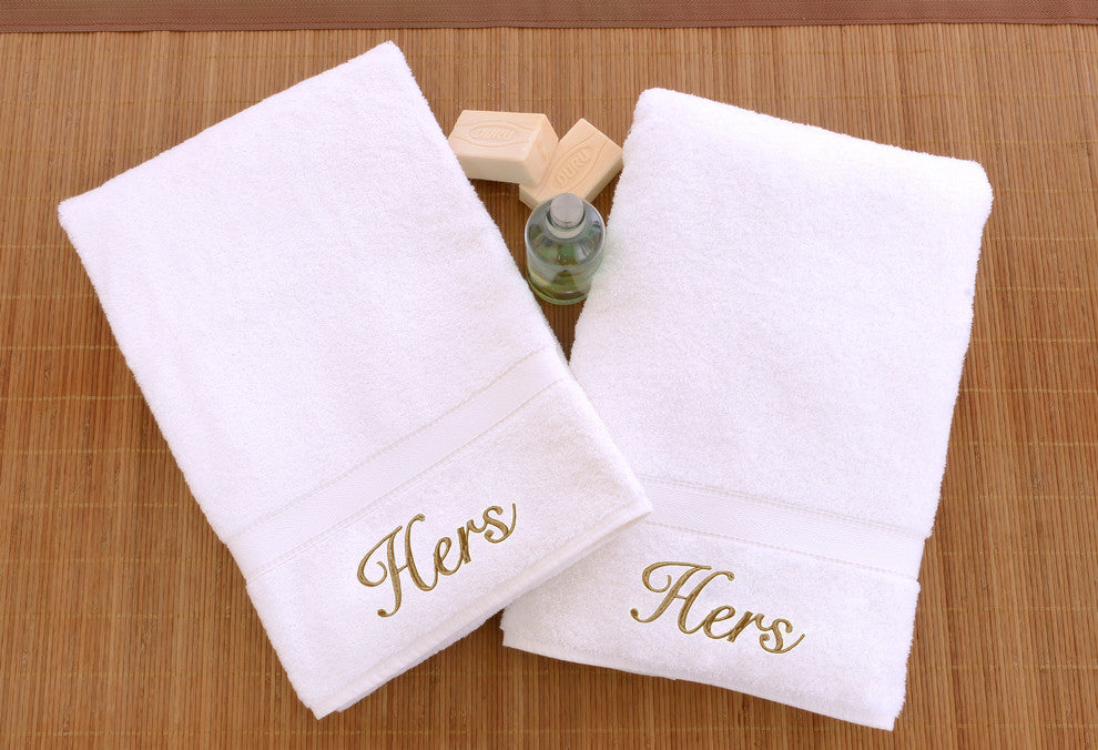 Hers and Hers Hand Towels, Set of 2, White