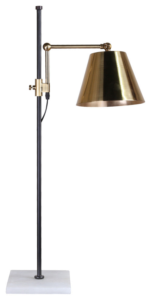 White Marble Base With Brass Shade and Black Rod Table Lamp