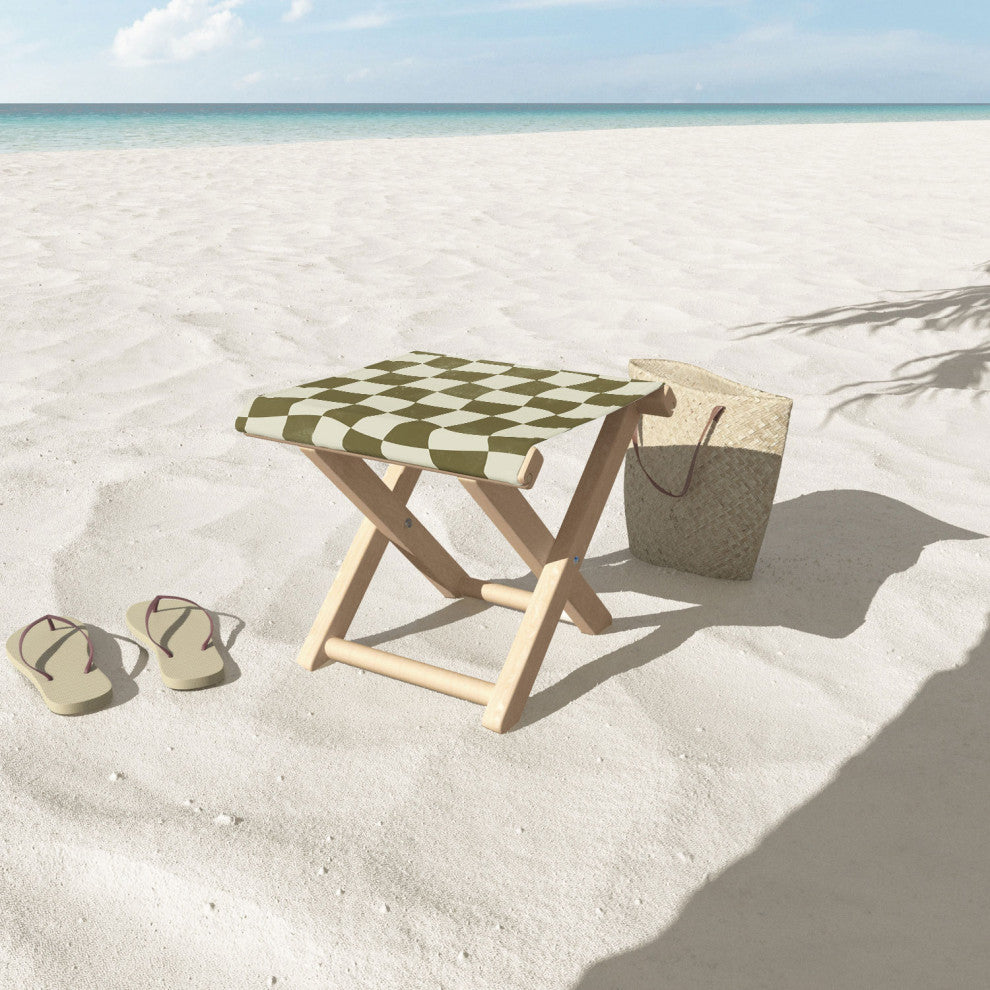 Avenie Warped Checkerboard Olive Folding Stool