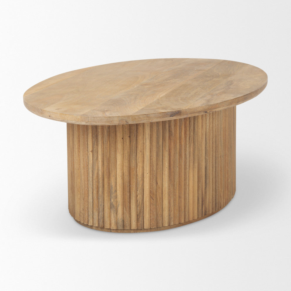 Terra Light Brown Solid Wood Oval Fluted Coffee Table