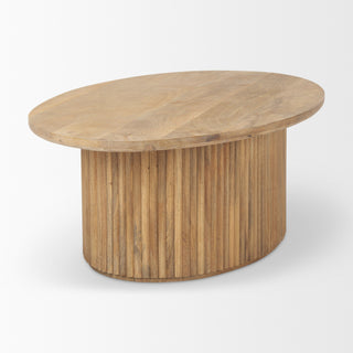 Terra Light Brown Solid Wood Oval Fluted Coffee Table
