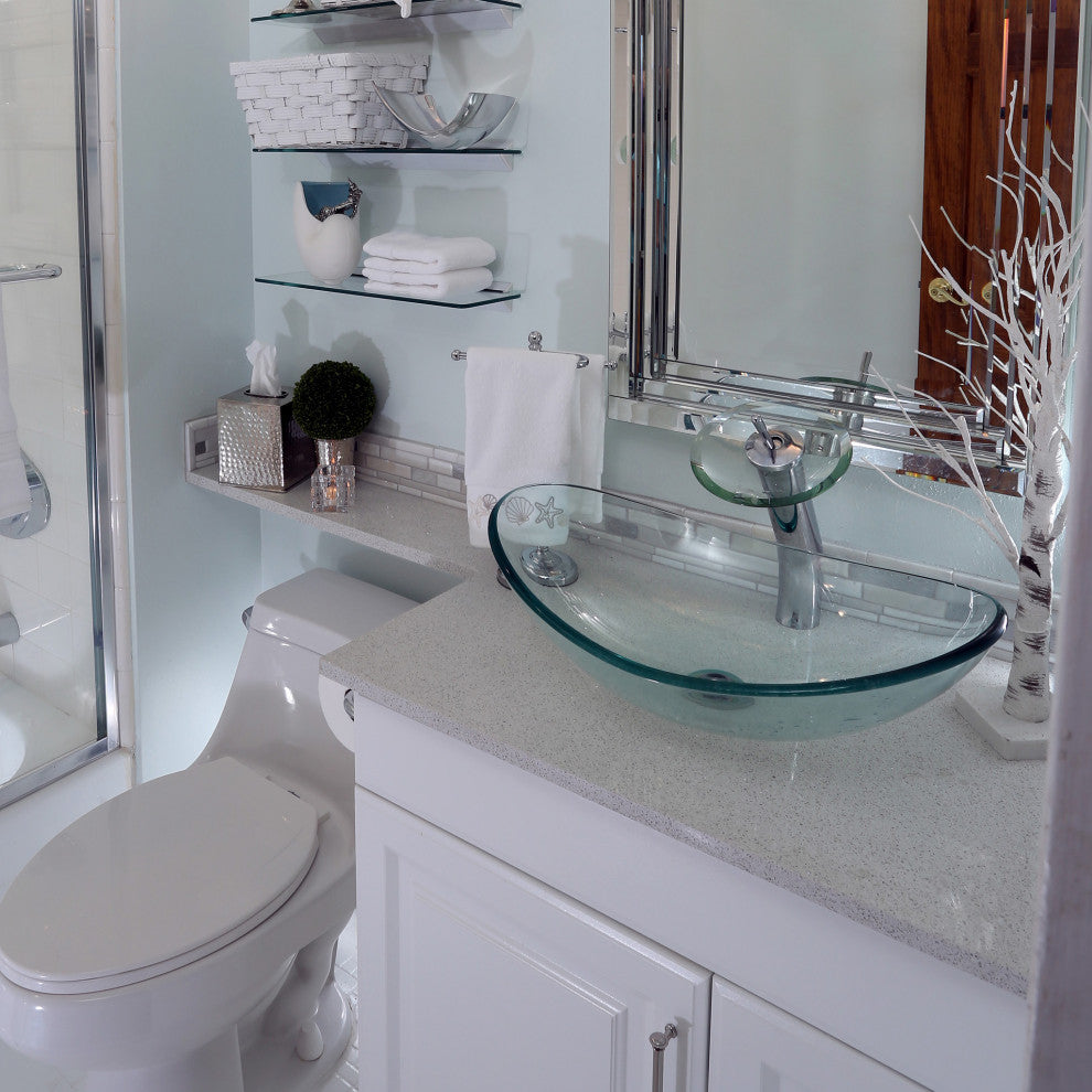 Chiaro Clear Oval Tempered Slipper Glass Vessel Bath Sink and Drain, Chrome
