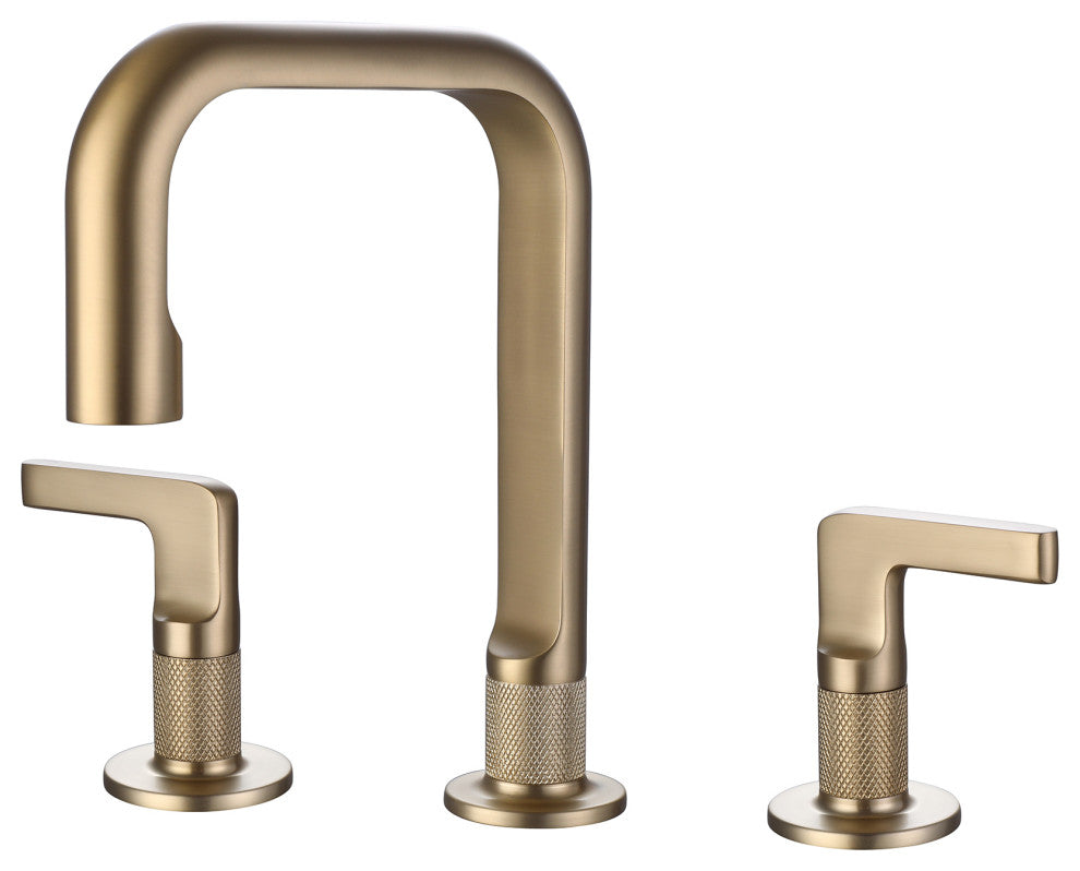 Deck Mounted Widespread Dual Handles Bathroom Sink Faucet, Brushed Gold