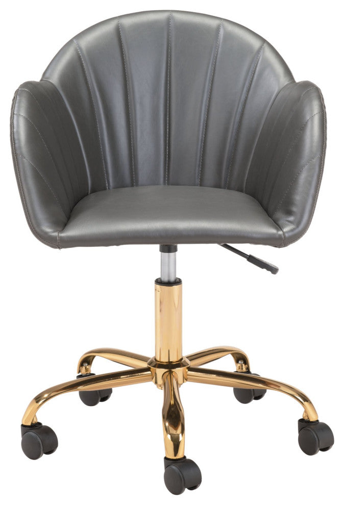 Computer Chair, Faux Vinyl Leather, Steel, Gray, Gold, Business Office