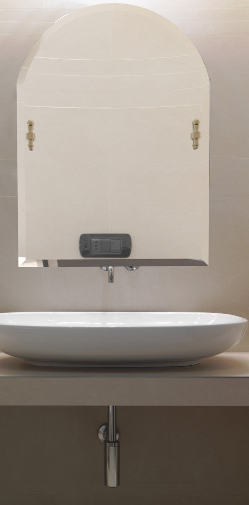 Frameless Arched Top Beveled Edge Tilt Mirror, Venetian Bronze
