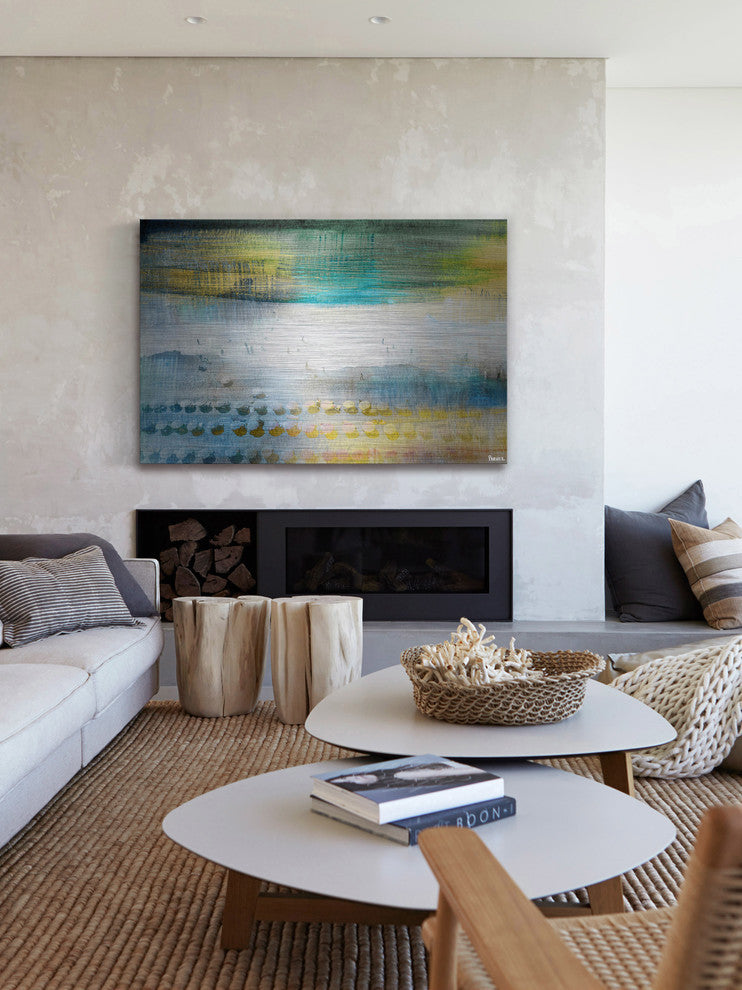 "Under Umbrellas" Painting Print on Brushed Aluminum, 36"x24"