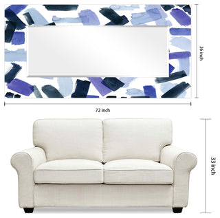 Cerulean Rectangular Beveled Wall Mirror on Free Floating Printed Temped Glass