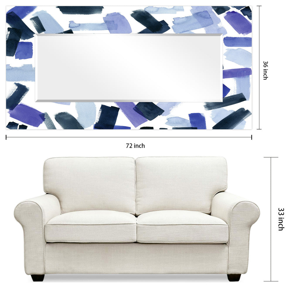 Cerulean Rectangular Beveled Wall Mirror on Free Floating Printed Temped Glass
