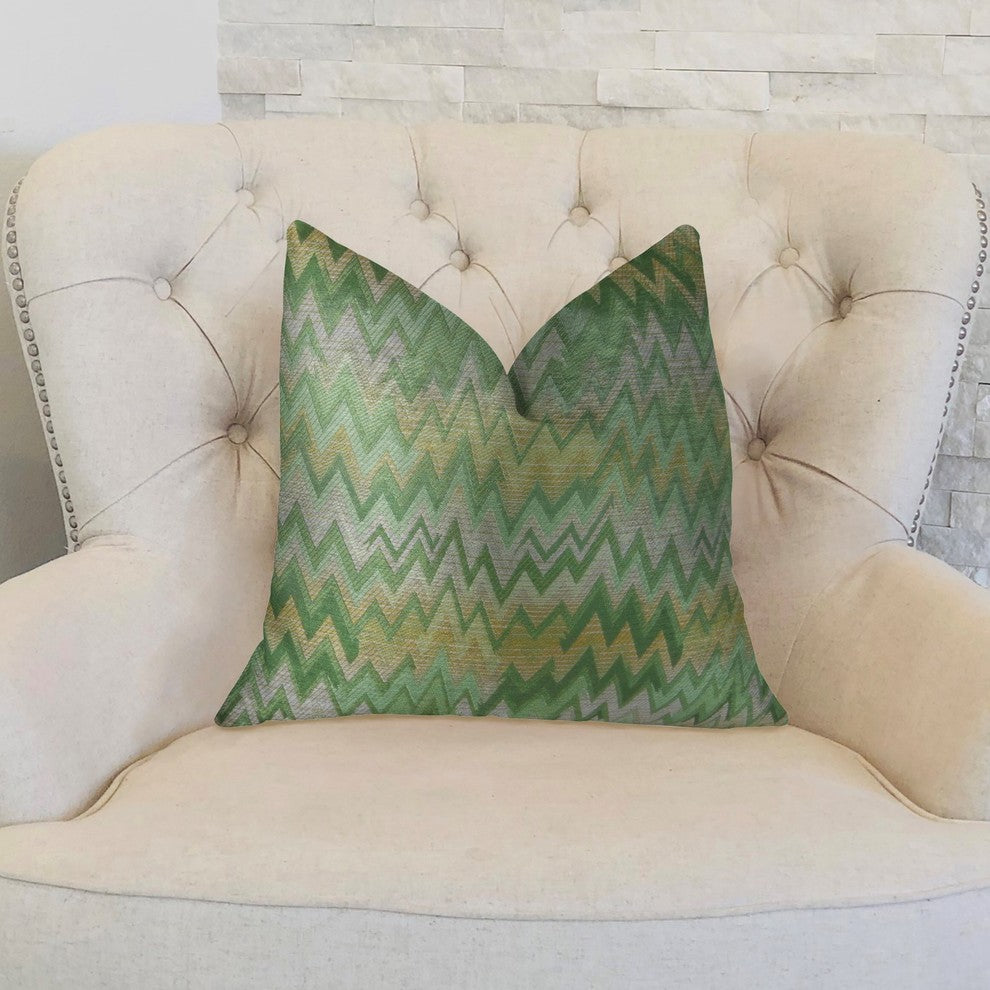 Green Fair Green Citrine and Taupe Handmade Luxury Pillow, 26"x26"