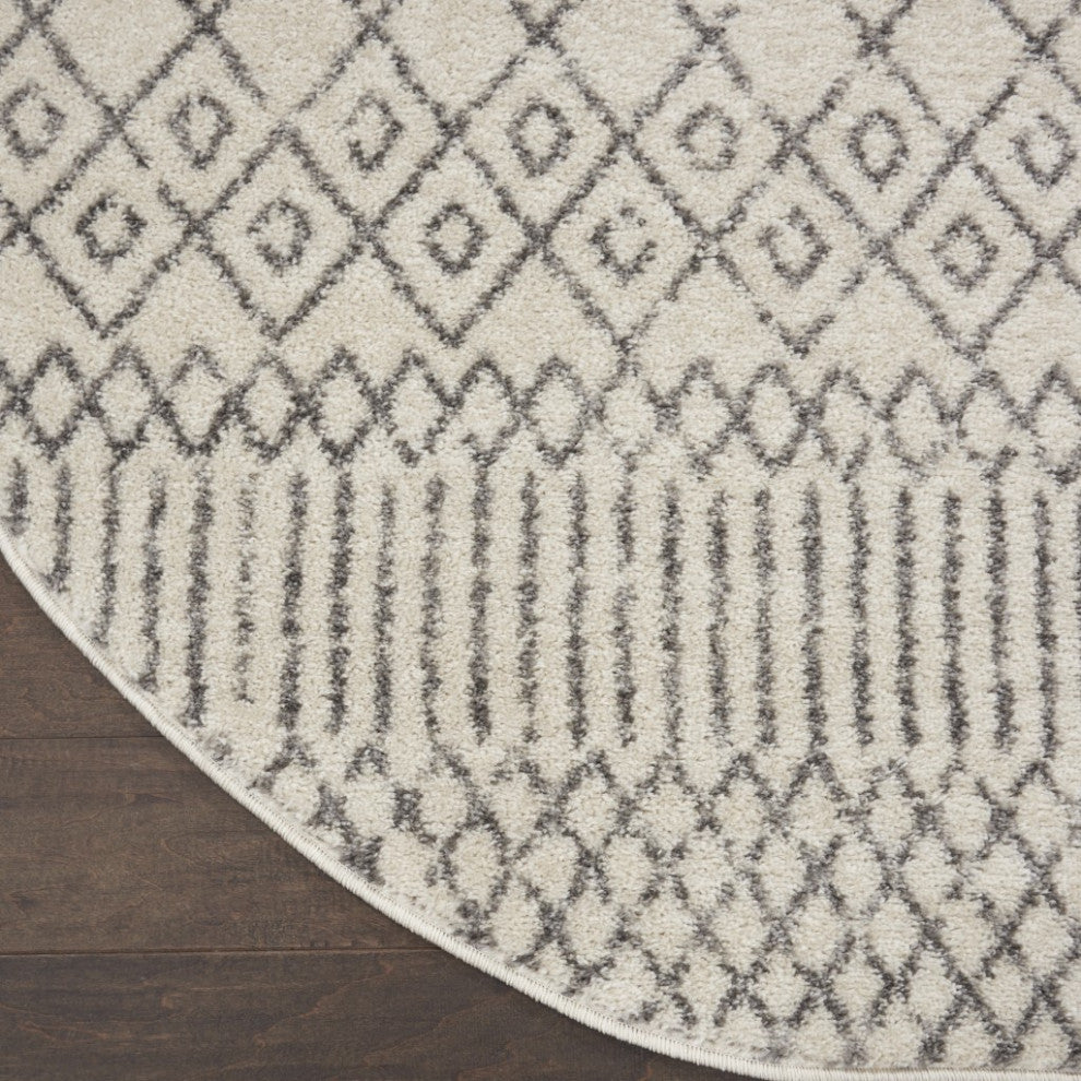 8" Round Ivory and Gray Geometric Area Rug