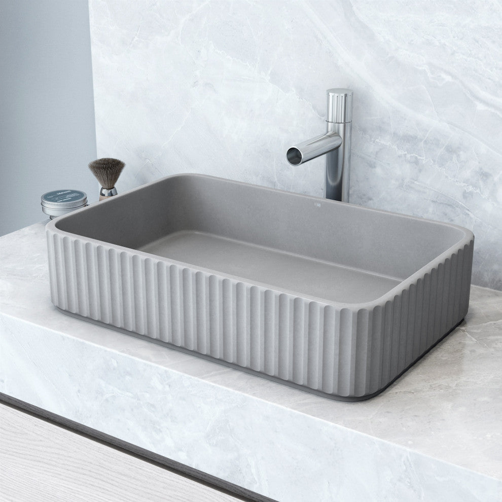 Windsor 21"L x 14"W Concrete Vessel Sink and Ashford 11"H Faucet Set