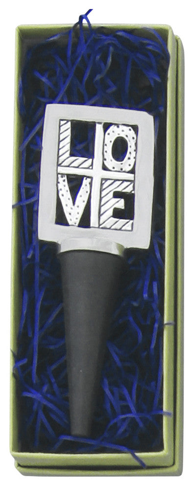 Love Bottle Topper Stopper Pewter 5 Inch Valentine Anniversary Wedding Couple