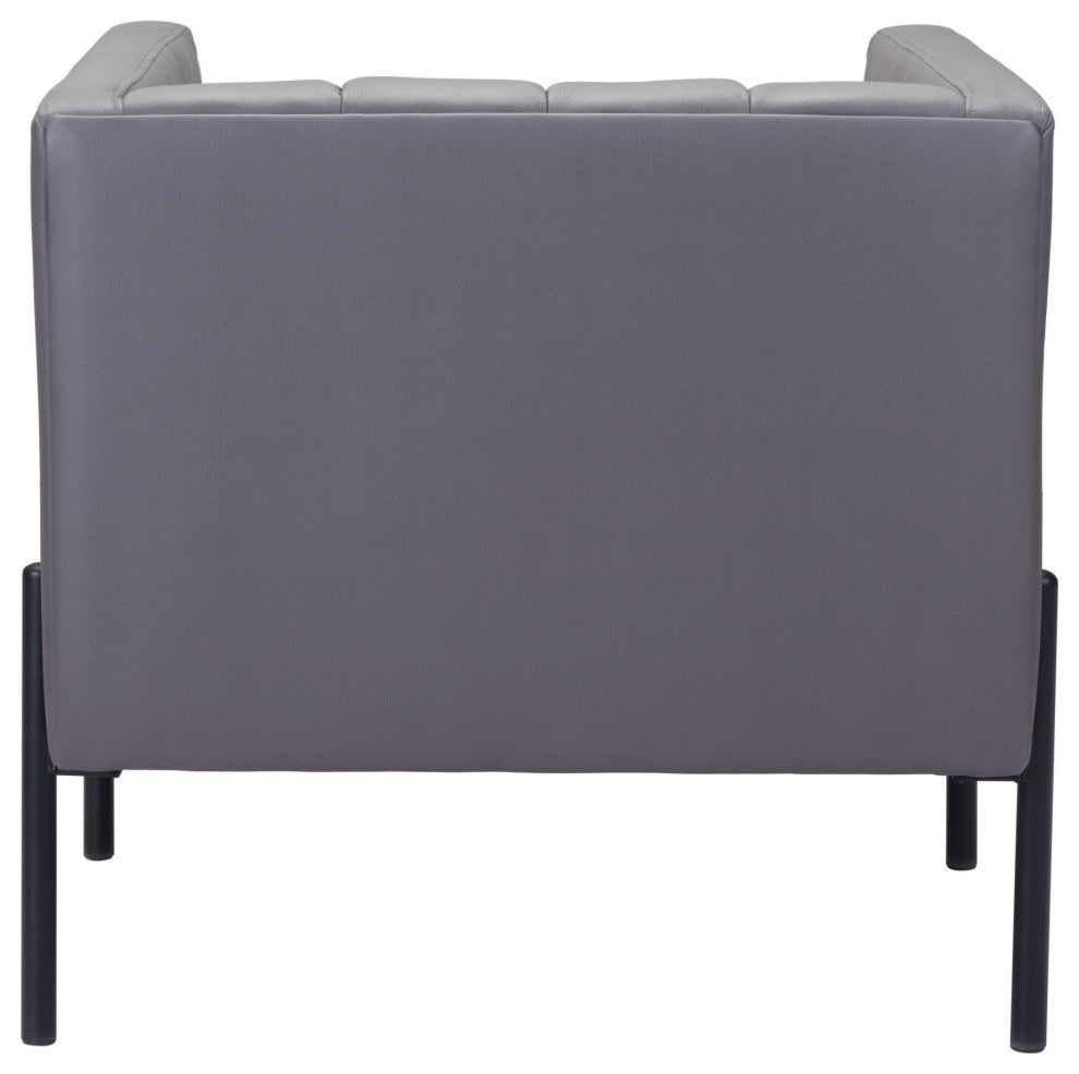Accent Chair, Faux Vinyl Leather, Steel, Gray, Black, Mid Century Lounge