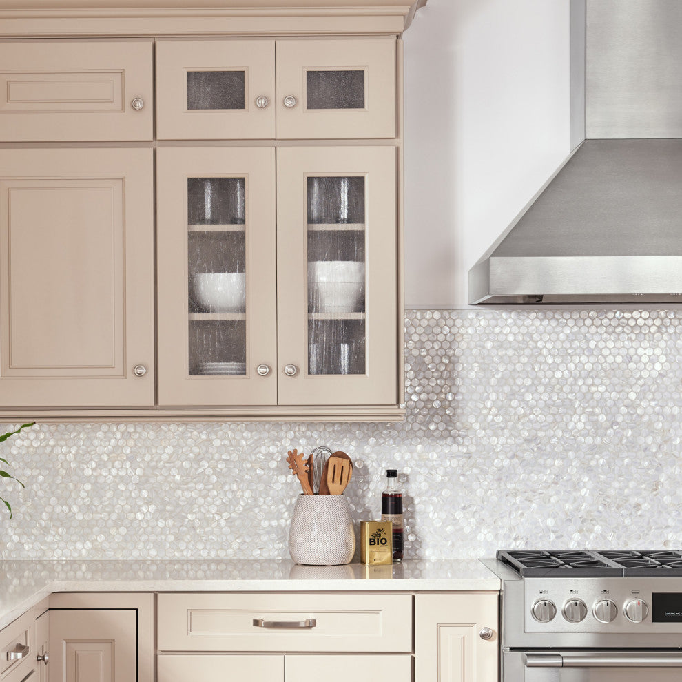 Conchella Penny Mosaic Wall Tile, White