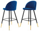 Bar Stool Chair Barstool, Set of 2, Velvet, Metal, Blue Navy, Modern, Bar Pub