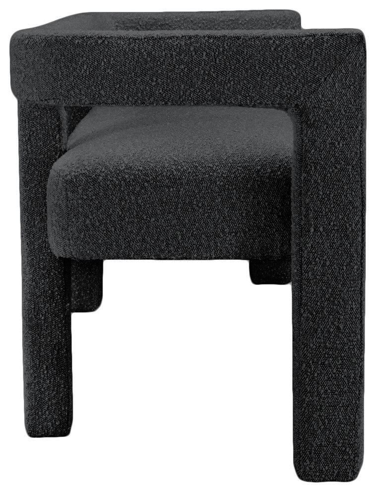 Athena Boucle Fabric Upholstered Bench, Black, Boucle Fabric