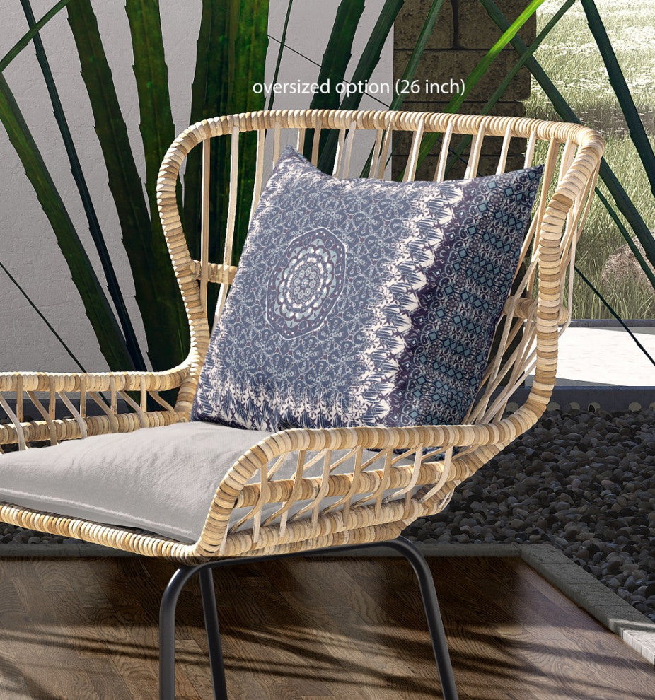 20 Indigo White Holy Floral Indoor Outdoor Throw Pillow