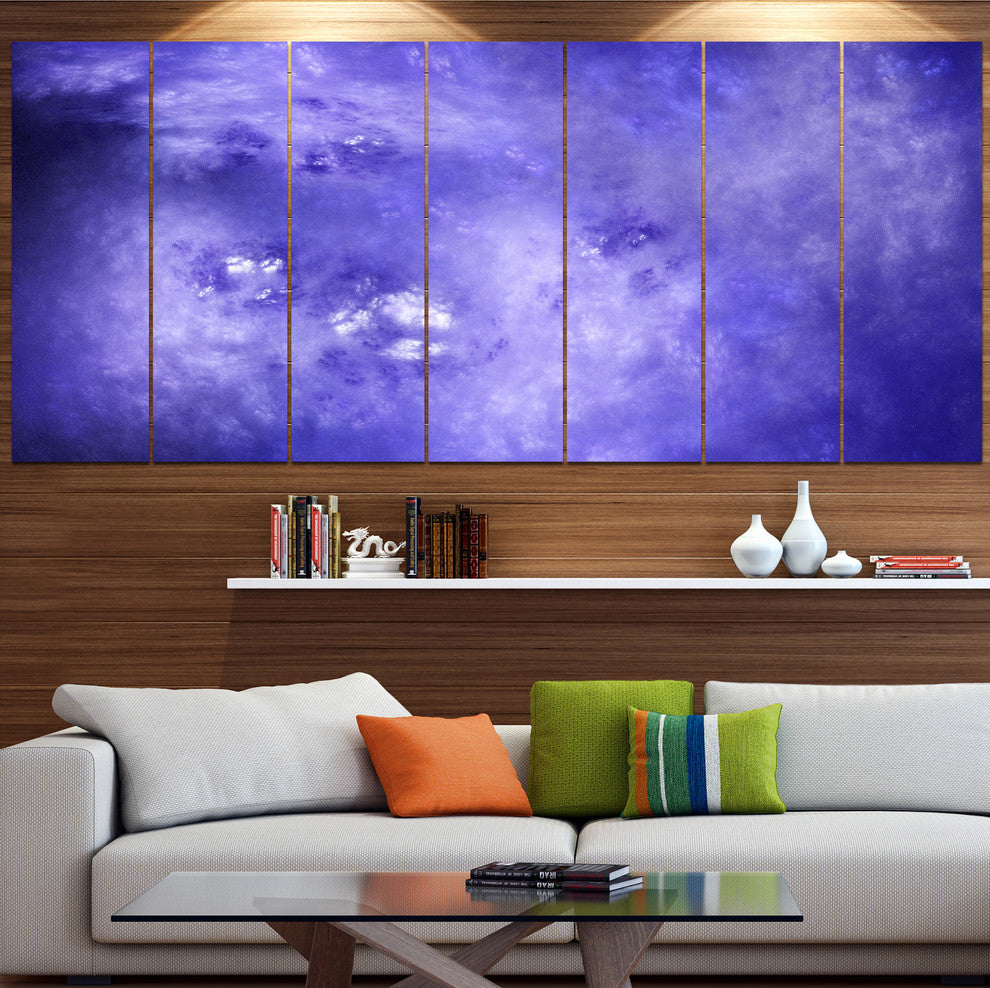 Light Blue Fractal Sky with Stars, Abstract Canvas Art Print, 83"x32", 7 Panels