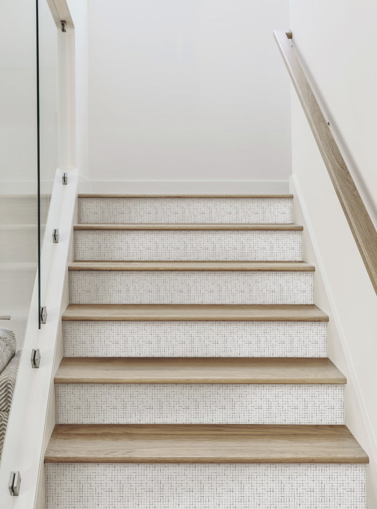 Crosshatch Peel and Stick Stair Riser Strips, Gray, 48"x7", Set of 6