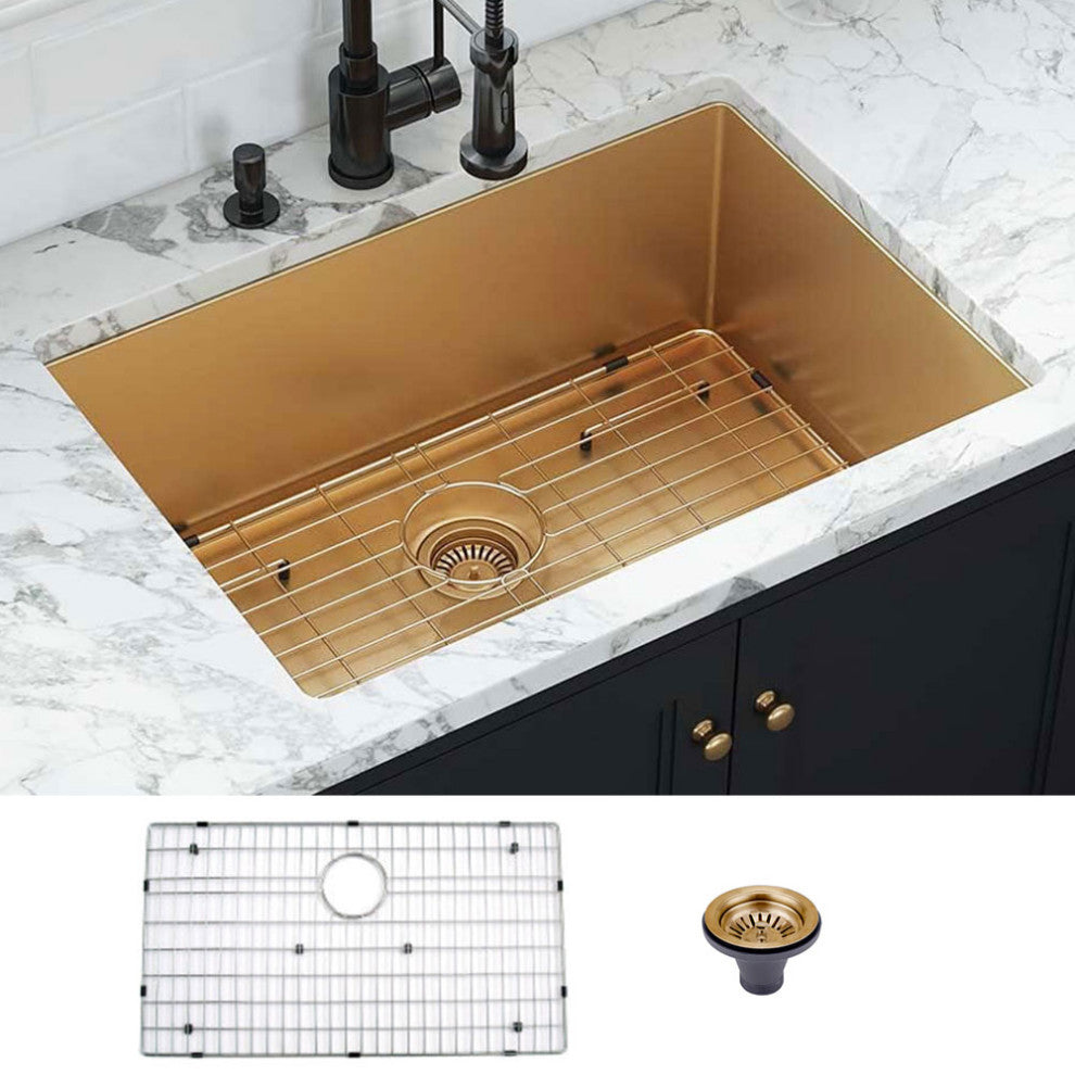 HIGOLD Single Bowl Undermount Kitchen Sink, 10", Nano, PVD Gold