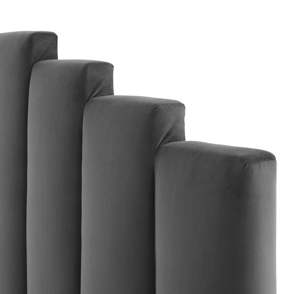 Headboard, Twin Size, Velvet, Dark Gray, Modern Contemporary, Bedroom