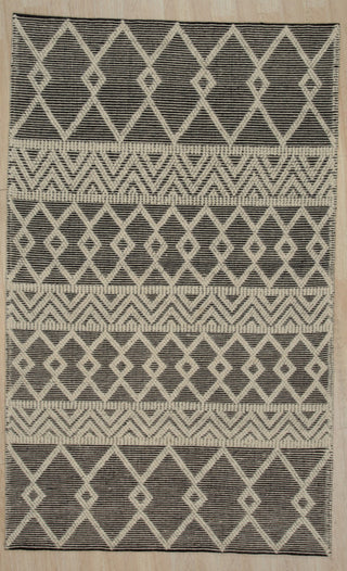 Handwoven Wool Black Contemporary Geometric Durrie Killim Rug, 8'x10'