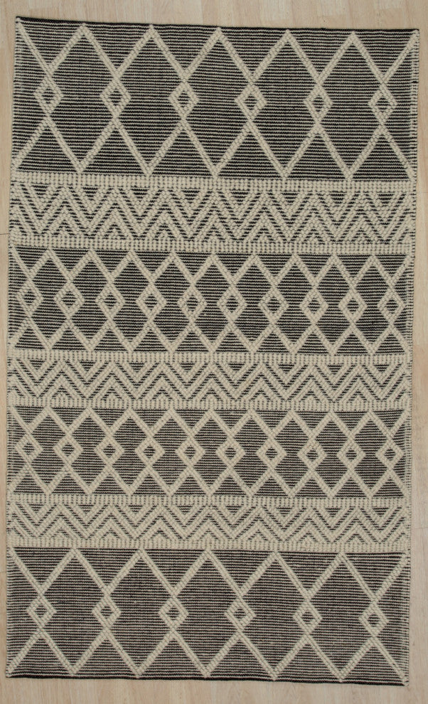 Handwoven Wool Black Contemporary Geometric Durrie Killim Rug, 8'x10'