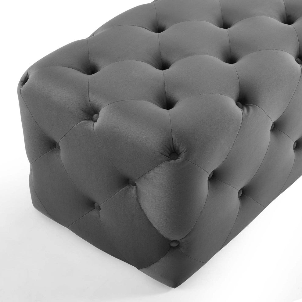 Tufted Accent Chair Bench, Velvet, Gray, Modern, Living Lounge Hospitality