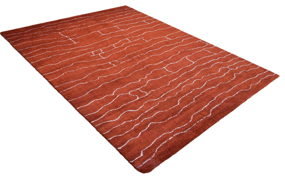 HAND KNOTTED LOOM SILK  RUGS-6'7''x9'10'',Rectangle,Light Red White,Contemporary
