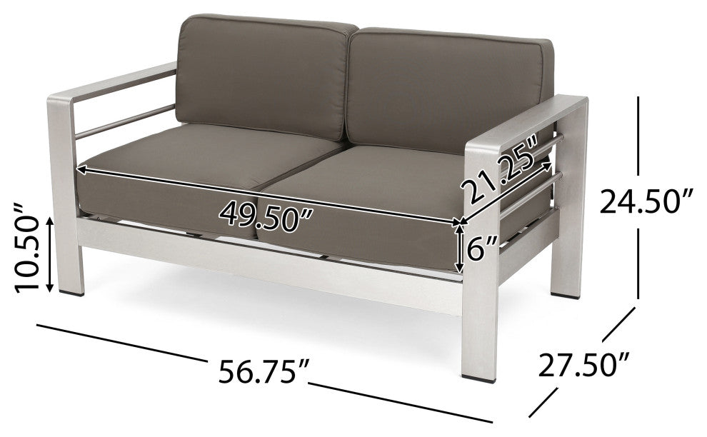 Crested Bay Outdoor Aluminum 4 Seater Chat Set with Sunbrella Cushions, Cast Sil