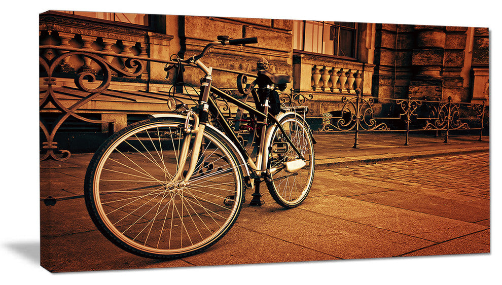 "Retro Bicycle Against Stone Wall" Landscape Canvas Photo Print, 40"x20"